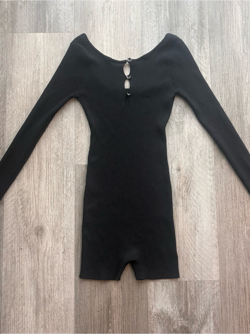Fall Preppy White Fox Black Ribbed Long Sleeve Bodycon Romper XS
